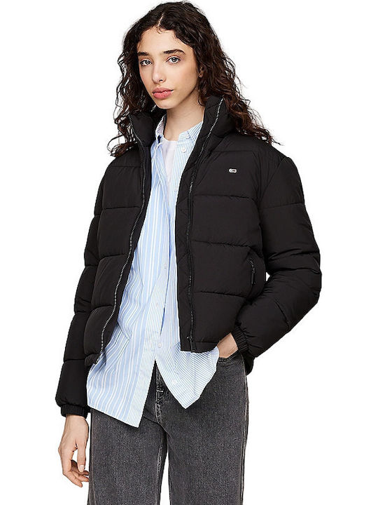 Κοντό Γυναικείο Puffer Μπουφάν για Χειμώνα Black