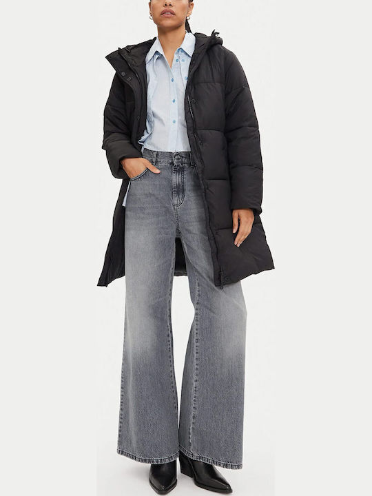 Women's Long Puffer Jacket for Winter Black