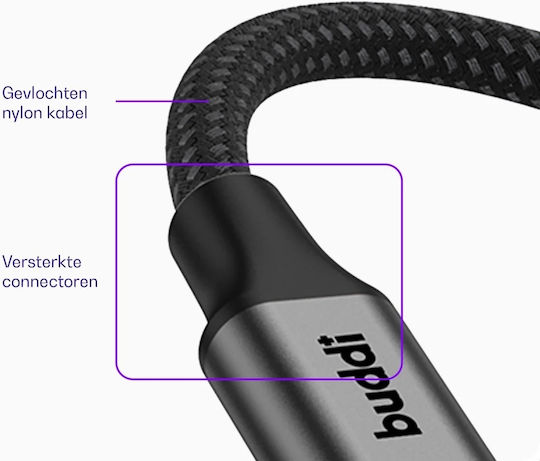 Buddi Video Cable USB-C male - USB-C 100W PD Μαύρο 1.5m 122571