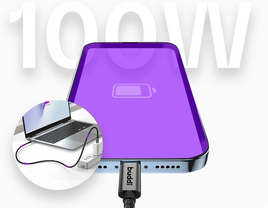 Buddi Video Cable USB-C male - USB-C 100W PD Μαύρο 1.5m 122571