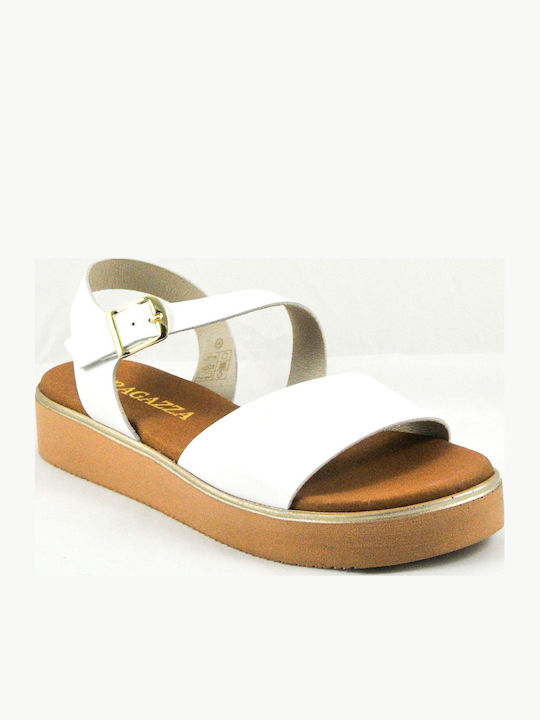 Leder Flache Sandalen für Damen mit Riemen in Weiß Farbe