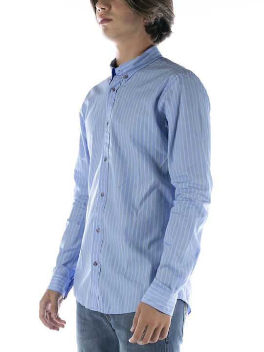 Scotch & Soda Men's Shirt Cotton Striped Light Blue