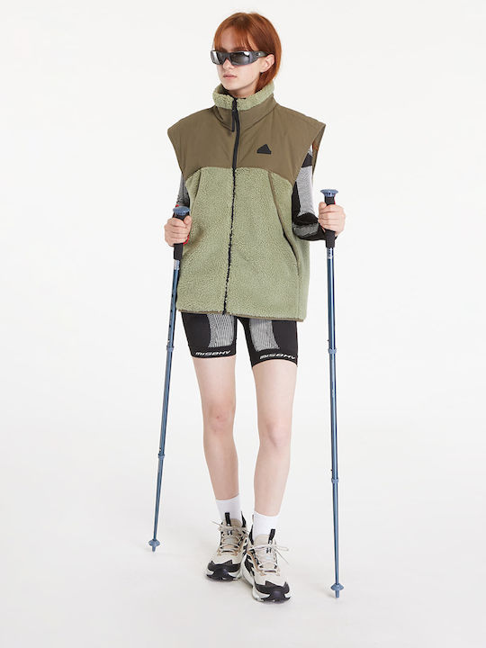 City Escape Reversible Vest Κοντό Γυναικείο Αμάνικο Μπουφάν Διπλής Όψης για Χειμώνα Tent Green / Olive Strata