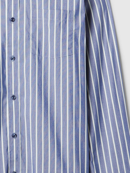 Long-sleeved Cotton Shirt Striped Blue