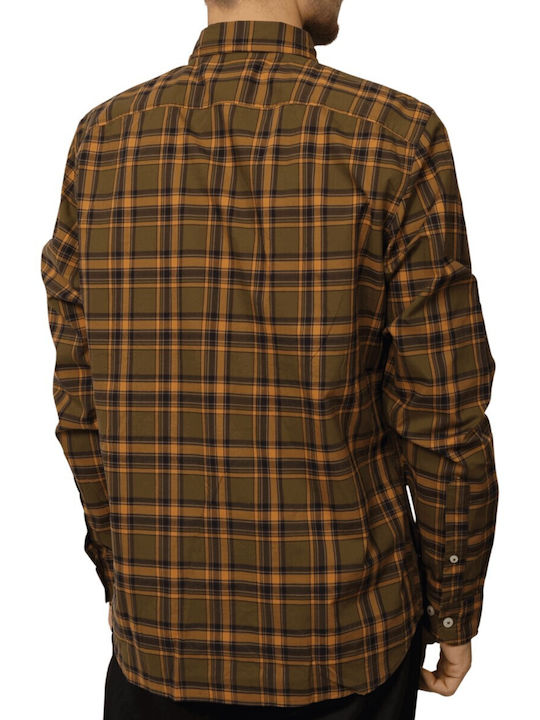 Timberland Men's Shirt Long Sleeve Checked Olive, Brown