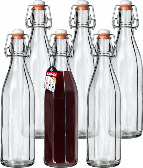 Kadax Flasche Wasser Glas mit Korken Transparent 1000ml 6 Stück