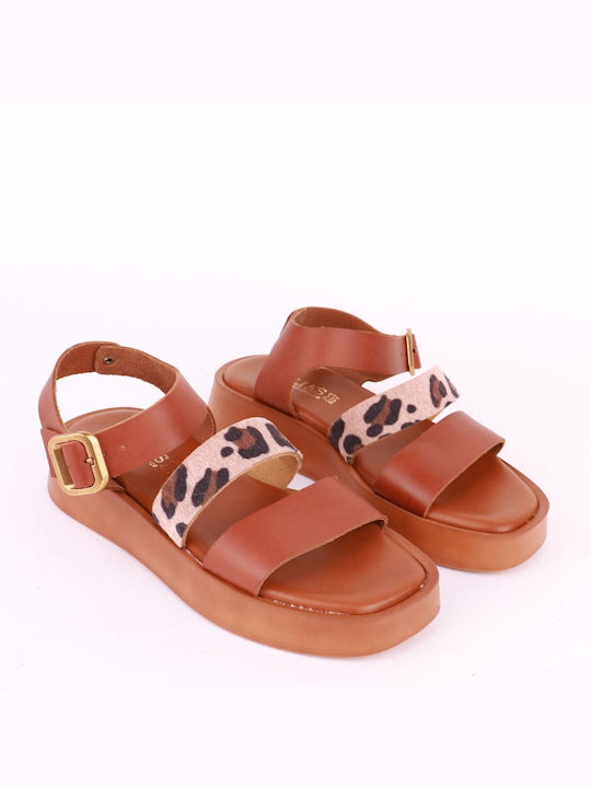 Lia's Women's Flat Sandals with Strap in Tabac Brown Color