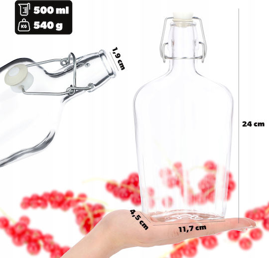 Kadax Μπουκάλι Νερού Γυάλινο με Κλιπ Διάφανο 500ml 6 Τεμάχια