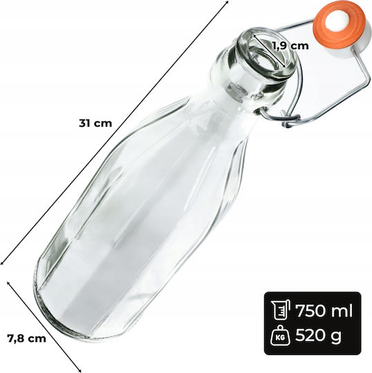 Kadax Μπουκάλι Νερού Γυάλινο με Κλιπ Διάφανο 750ml