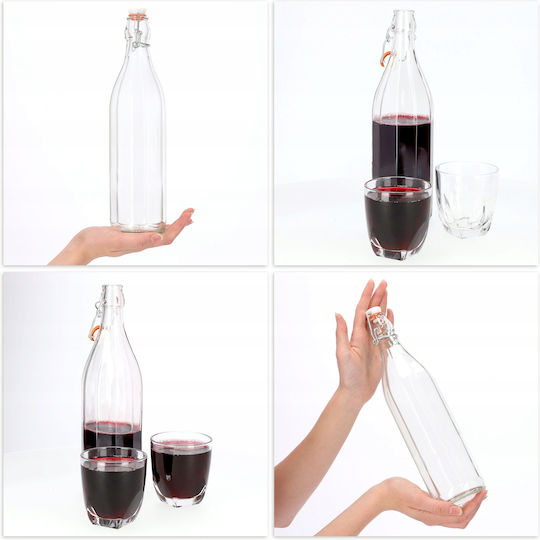 Kadax Μπουκάλι Νερού Γυάλινο με Κλιπ Διάφανο 750ml