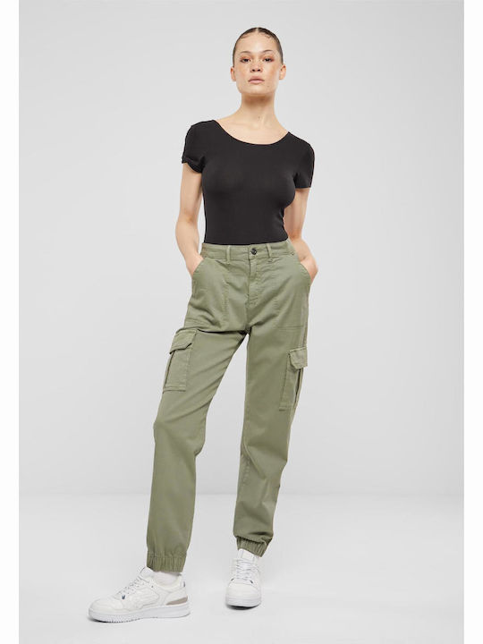 Women's Fabric Cargo Trousers Pale Green