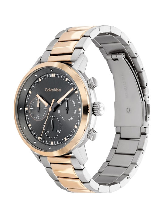 Calvin Klein Gauge Ανδρικό Ρολόι 44mm Χρονογράφος Μπαταρίας με Μεταλλικό Μπρασελέ