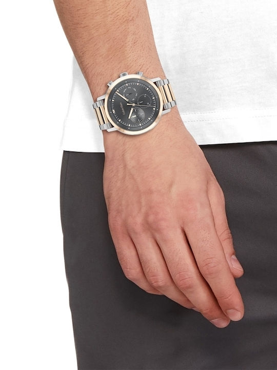 Calvin Klein Gauge Ανδρικό Ρολόι 44mm Χρονογράφος Μπαταρίας με Μεταλλικό Μπρασελέ