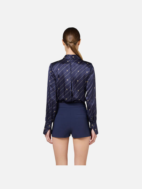 Elisabetta Franchi Wrap Long Sleeve Bodysuit Blue