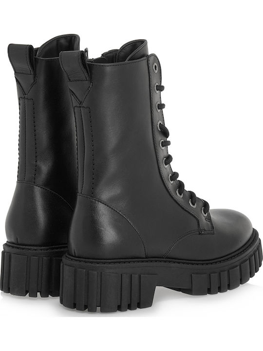 Leather Women's Ankle Boots with Medium Heel Black