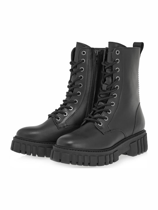 Leather Women's Ankle Boots with Medium Heel Black