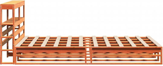 King Size Bed with Solid Wood Brown Wax with Slats for Mattress 190x190cm