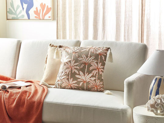 Beige Cotton Throw Pillow Melobesia 45 x 45 Cm