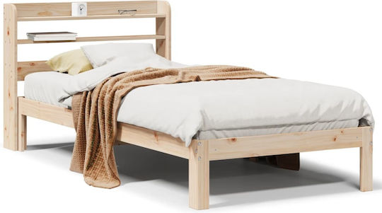 Pat Single Din Lemn Maro Cu Plăci Pentru Saltea 82x190cm