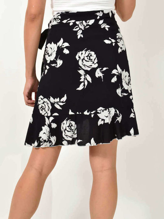 First Woman Envelope Skirt Floral Black