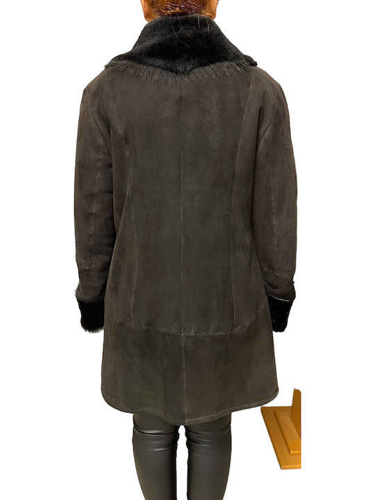 Mouton Women's Brown Coat with Fur Details
