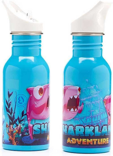 Wasserrevolution Sharkland Metallflasche mit Strohhalm 500ml