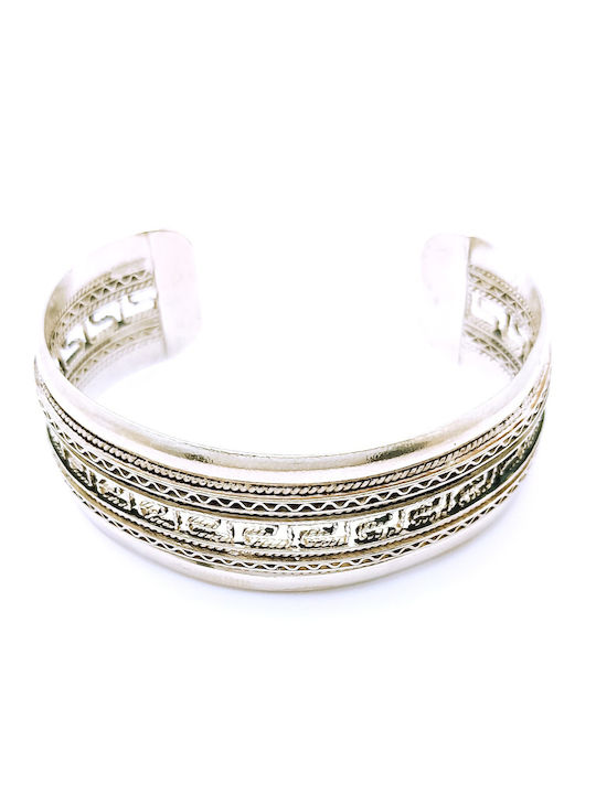 Silver 925 Handmade Handcuff Bracelet Oxidized Wide Meander Design