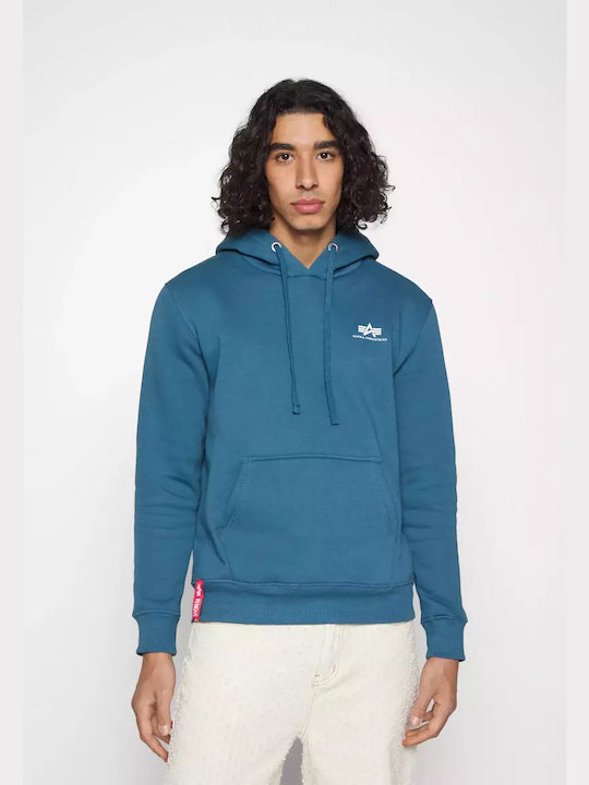 Alpha Industries Basic Hoody Small Logo Men's Sweatshirt with Hood and Pockets Blue