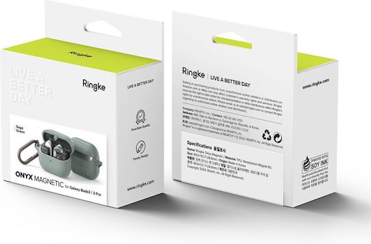 Ringke Onyx Case Silicone with Hook in Green color for Samsung Galaxy Buds 3 / 3 Pro