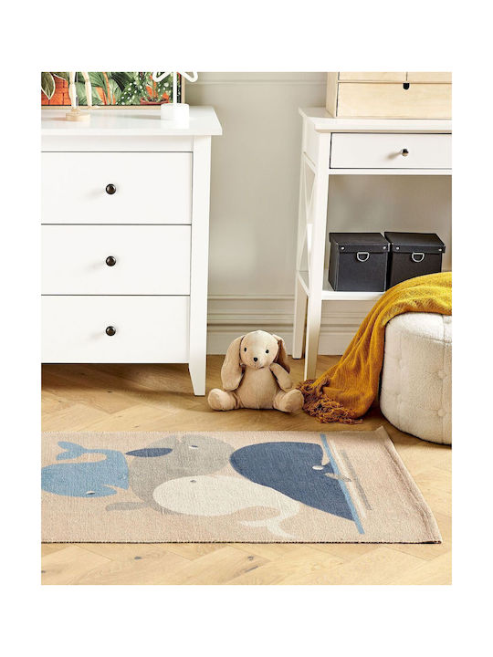 Cotton Children's Rug Whale Motif 80 X 150 Cm Beige Seai