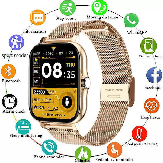 Y13 Stainless Steel Smartwatch with Heart Rate Monitor Gold