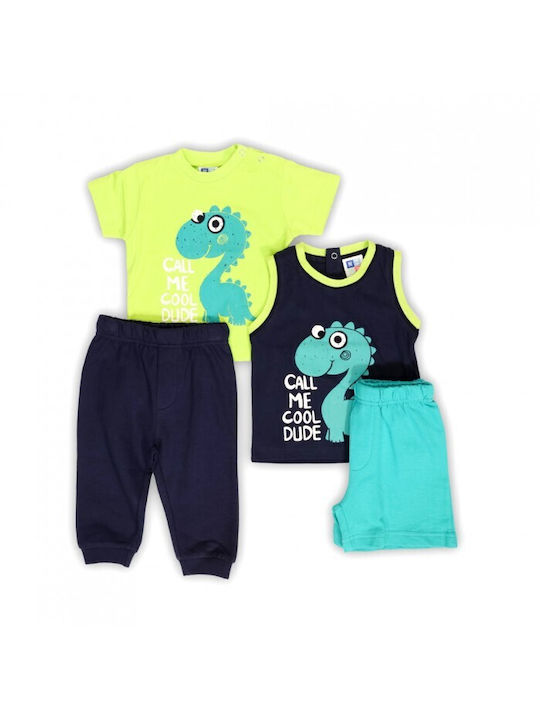 New College Kids Summer Set With Shorts 4pcs Green Bebe