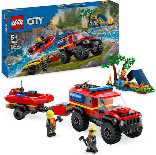 LEGO City 4x4 Пожарен Камион с Спасителна Лодка за 5+ Години 301 Бройки