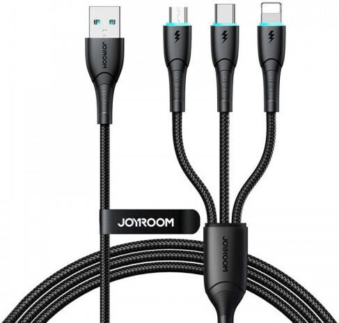 Joyroom S-1t3018a18 Braided / LED USB to Lightning / Type-C / micro USB 0.3m 2.4A Cable