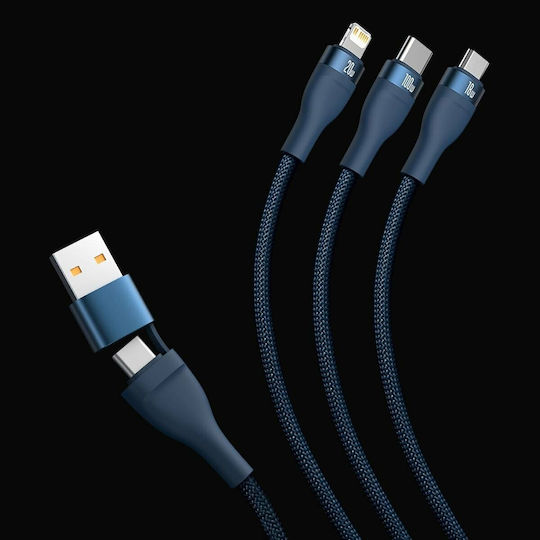 Baseus Flash Series II Braided USB to Type-C / micro USB / Lightning Cable Μπλε 1.2m (CASS030103)