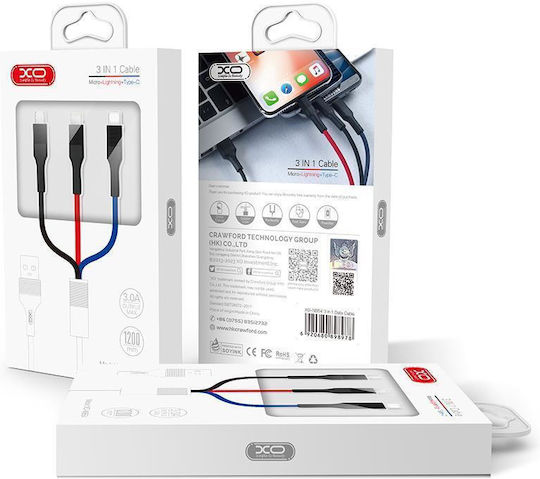 XO Плетена USB към Lightning / Type-C / micro USB Кабел 3Спецификация Многоцветен 1.2м (GSM095439)