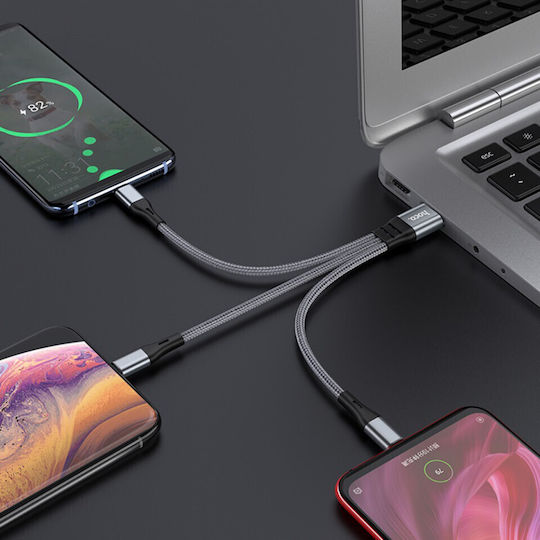 Hoco Braided USB to Lightning / Type-C / micro USB Cable Μαύρο 0.25m (X47 Harbor)
