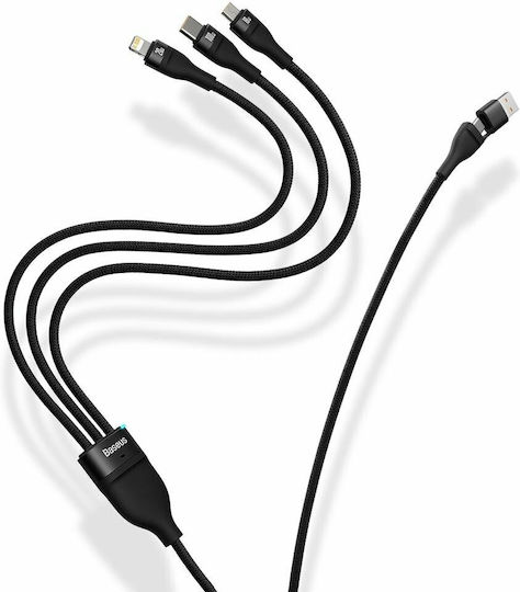 Baseus Flash Series II Braided USB to micro USB / Type-C / Lightning Cable Μαύρο 1.2m (CASS030101)