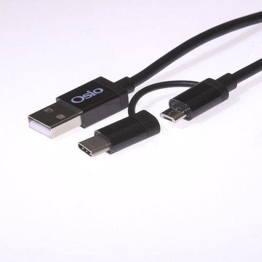 Osio Regular USB to Type-C / micro USB Cable Μαύρο 1m (OTU-495B)