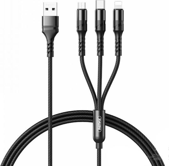 Remax RC-186th Braided USB to Lightning / Type-C / micro USB Cable 3.1A Μαύρο 1.2m
