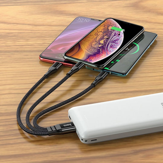Hoco Braided USB to Lightning / Type-C / micro USB Cable Μαύρο 0.25m (X47 Harbor)