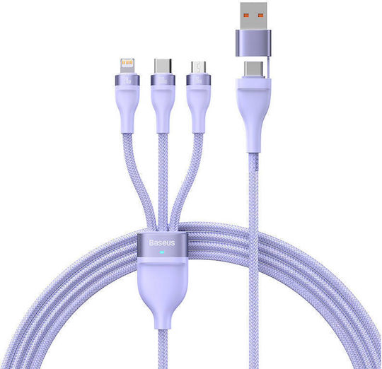 Baseus Flash Series II Braided USB to micro USB / Lightning / Type-C Cable Μωβ 1.5m (CASS030205)