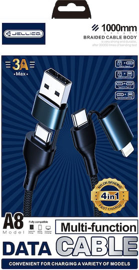 Jellico A8 Braided USB to Lightning / Type-C 1m Cable (34.912.0874)