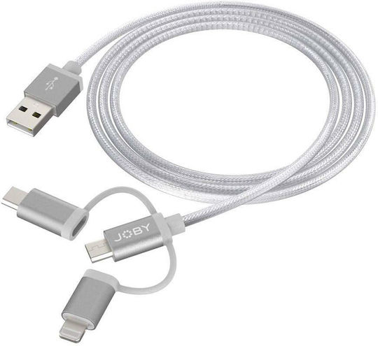 Joby Braided USB to Lightning / Type-C / micro USB Cable Γκρι 1.2m (JB01818-BWW)