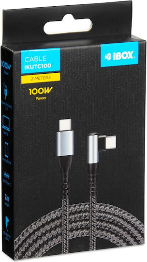 iBox USB 2.0 Cable USB-C Male - USB-C 100W PD Black 2m IKUTC100