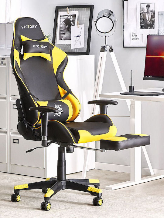 Beliani Victory Artificial Leather Gaming Chair with Adjustable Arms and Footrest Black / Yellow
