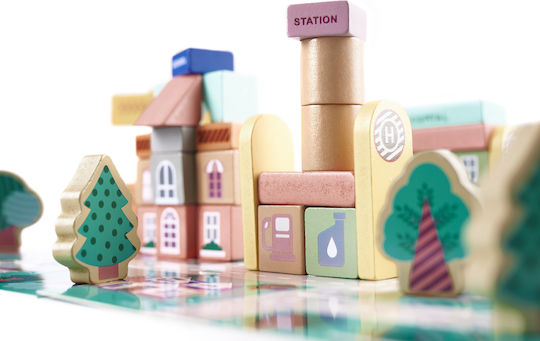 Ecotoys Cuburi De Construit Pista De Curse Din Lemn Pentru 3+ Ani 112 Bucăți