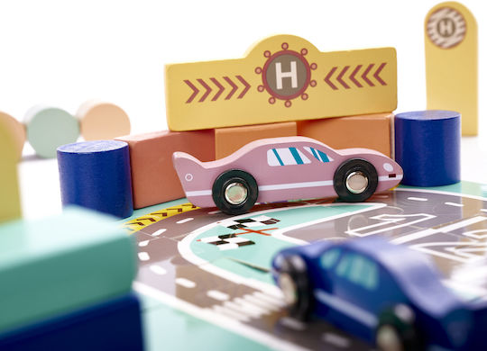 Ecotoys Cuburi De Construit Pista De Curse Din Lemn Pentru 3+ Ani 112 Bucăți