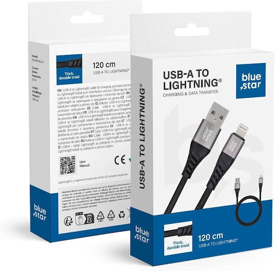 Blue Star Braided USB-A la Cablu Lightning Negru 1.2m (594889)