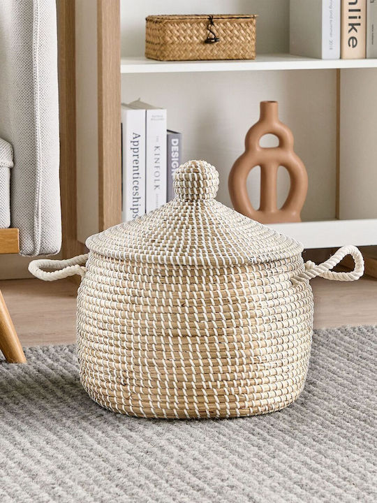 Beliani Wicker Storage Basket with Lid Beige